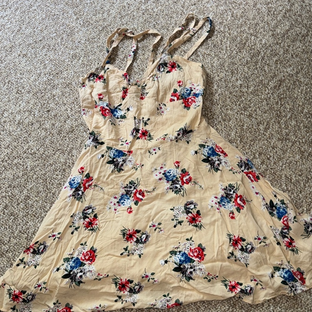 Cream colored floral mini dress